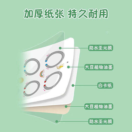 语芽控笔训练2-6岁幼儿练习卡字帖可擦写运笔男女孩学习早教启蒙玩具 描点连线【8支笔+1板擦+3环扣】