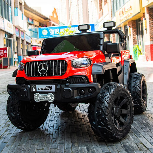 WORK BABY double children's electric car with four wheels and can sit on it, remote control off-road treasure for children, toy car birthday gift, red, four-wheel drive + Bluetooth + remote control + hard seat