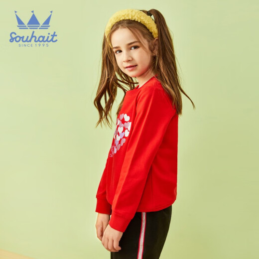 SOUHAIT [combined style] SOUHAIT children's clothing for boys and girls, children's men's and women's T-shirts, sweatshirts, pants suits, spring new style cherry red 170cm