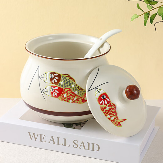 Baijie Ceramic Lard Jar Seasoning Jar High Temperature Resistant Household Large Capacity Sugar Salt Chili Oil Jar Ceramic Jar Set Large