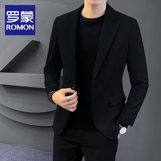 罗蒙春秋季休闲西装外套男士韩版修身小西服外套潮流高级痞帅正装上衣 杏色【单件西服】 M