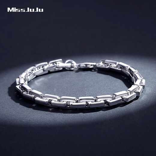 Miss JuJu Platinum Bracelet Men's PT950 Platinum Square Cross Secret Card Chain Thick Boss Bracelet Thickness 7.0mm or more Select length = hand circumference + 3cm
