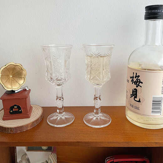 Mooney retro ins style trumpet embossed goblet simple waist-opening red wine glass champagne glass cold drink cup trumpet-patterned goblet