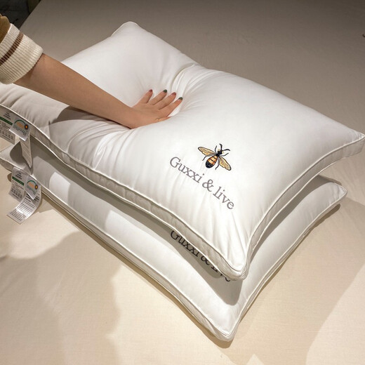 Jingtadpole home textile soy fiber pillow three-dimensional cotton embroidered pillow core can be washed single hotel home whole head pair Little bee white low pillow 48*74cm one pack