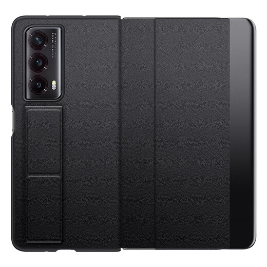 Leng Meng is suitable for Honor Magic Vs2 mobile phone case, flip wrist strap, anti-fall magnetic suction MagicV2 new smart leather case, elegant black, magnetic window flip cover, Honor Magic Vs2-wrist strap plain leather