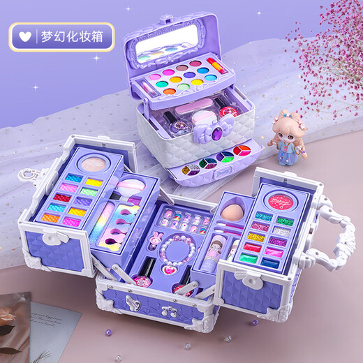 哚咧咪儿童5岁6小金盾彩妆盒女孩化妆品套装指甲油公主玩具生日礼物 魔法城堡美妆箱【送娃娃+】