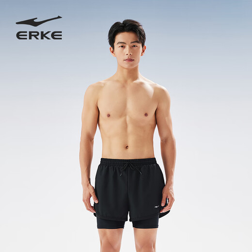 Hongxing Erke (ERKE) swimming trunks for men, double-layered, anti-embarrassing, boxy-angle, loose, quick-drying, vacation beach pants, hot spring swimwear, swimming equipment