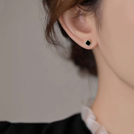 Idel summer black square earrings for women 2025 new light luxury niche earrings to support pierced ears small earrings gift black square earrings E2656
