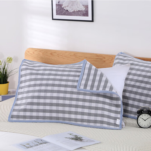 Frangomu thickened old coarse cloth pillow towel linen single encrypted pillow towel for all seasons, sweat-absorbent and breathable 47*74 pair, rose red and gray strips pair