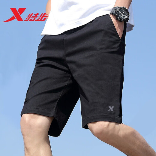 XTEP (XTEP) Sport pants shorts men's pants summer men's casual mid-trousers running suit black quick-dry shorts five-point pants men's black-(woven thin style) 55 zipper L /175 [spot quick delivery]
