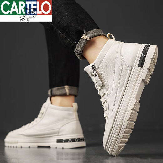 Cartelo Summer High-Top British Style Martin Boots Herren-Inner-Erhöhung Herrenschuhe 10 cm All-Match lässige Lederschuhe Herren-Trendschuhe E83 Meter Weiß Zunahme 10 cm 41