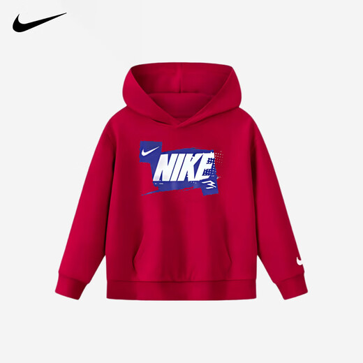 NIKE Nike Girls Sports Suit Plus Velvet Hooded 2025 New Autumn and Winter Boys Cotton Two-Piece Suit Children's Thickened College Red 2236 Autumn and Winter Velvet Style High Weight 160/L Recommended Height 152-158cm