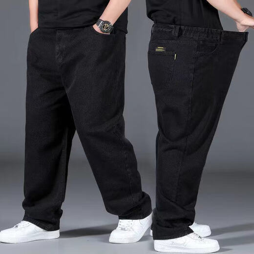 Baochilang, jean masculin de grande taille en été, pantalon droit masculin, pantalon de graisse d'âge moyen de style mince d'été pour hommes [902 + noir] [dans la livraison] 34 tailles [2 pieds 7 tour de taille] 150-160jin [Jin est 0,5 kg]