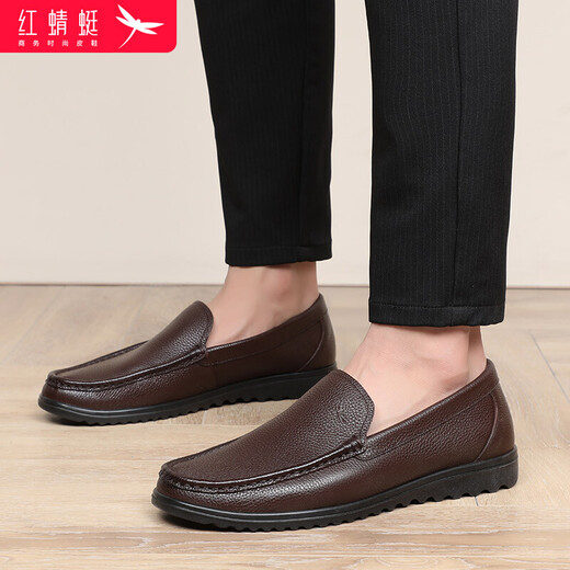 Red dragonfly cowhide men's slip-on leather shoes men's business casual shoes men's dad loafers WTA214152 brown 40