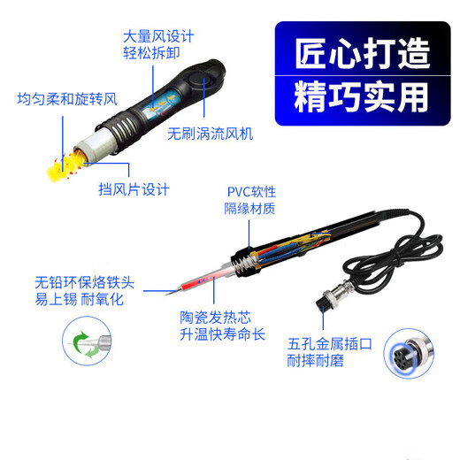 数显调温拆焊台柔和旋风热风枪焊台手机维修工具小型恒温风枪烤枪 878DD 双数显二合一实用套餐