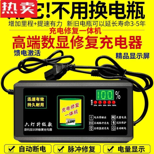 何佳功德国进口品质捷频数显自动断电电瓶车充电器48607220两轮三轮电车 数显4840  通用三孔