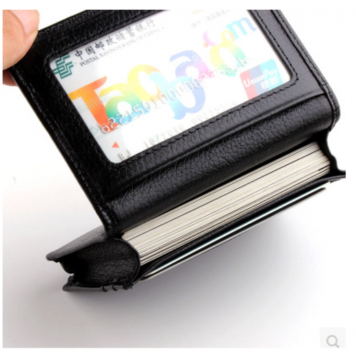 Xitong leather business card holder business card bag for men and women to put 30-50 pieces of top layer cowhide storage box simple business card bag soft leather bag black (window style)