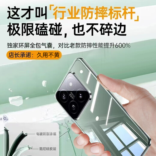 POZZO Long-term use, non-yellowing, suitable for Xiaomi 14Pro mobile phone case, xiaomi14pro protective cover, anti-fall, anti-fingerprint, all-inclusive, bare-metal feel, lens protection, fully transparent