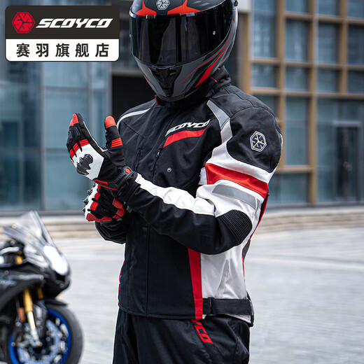 SCOYCO Motorcycle Four Seasons Autumn and Winter Cycling Suit Motorcycle Suit Men's Suit Imitation Racing Anti-fall Warmth Windproof Detachable Liner Equipment JK85-2 (Red) Top Autumn and Winter Thickened CE Protection - Detachable Liner XL
