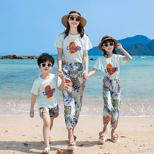 Buenpu's new travel beach parent-child outfit, nine-point pants for a family of three or four, seaside vacation fashion sub-suit T173 suit mom 3XL