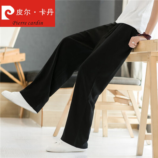 皮尔卡丹（pierre cardin）亚麻裤男裤子夏季薄款休闲裤春夏直筒运动长裤中国风宽松棉麻男裤 米色 XL 135-150斤