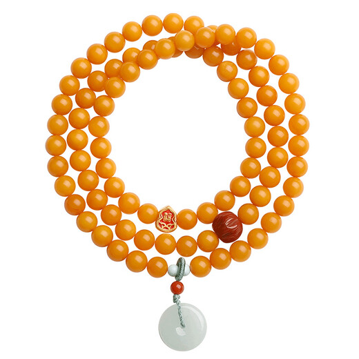 Mujue (MUJUE) beeswax bracelet for women with multiple circles DIY pure gold blessing gourd jade safety buckle chicken oil yellow bracelet to transport the year of birth