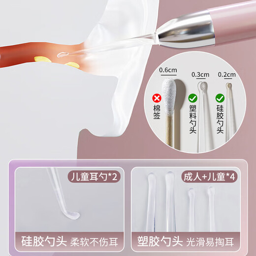 COOKSS儿童挖耳勺发光掏耳朵神器充电款耳镊新生儿可视高清采耳3件套