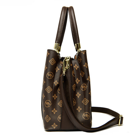 Kangaroo Kara brand genuine leather women's bag 2025 new style stylish middle-aged handbag for wife, fashionable and versatile crossbody bag, brown (gift box + hand bag + card holder)