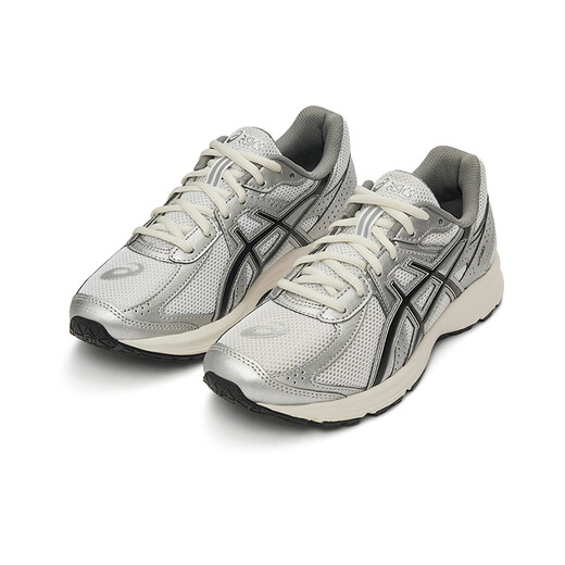 ASICS JOG 100S Rétro Mesh polyvalent en cuir artificiel Artificial non-glip Low top Casual Running Shoes Men and Women 1201A967-100 [Silver White] 40.5