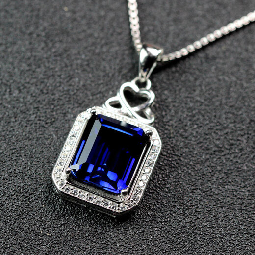 Zhuo Liang Collection Grade Rectangular Tanzanite Sapphire Pendant Necklace Women's Royal Blue Tanzanite Necklace White Gold (Main Stone 10X12mm) No Chain
