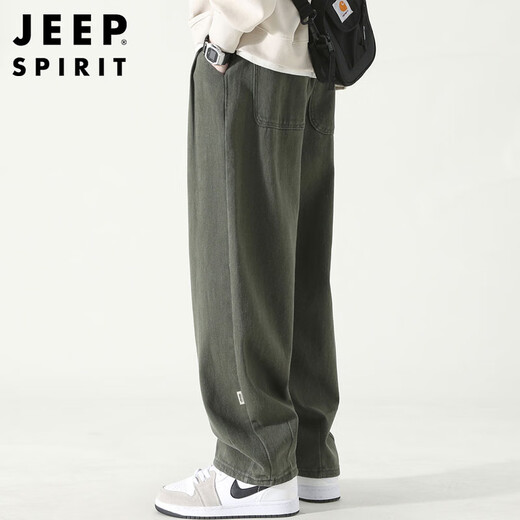 Jeep Spirit Casual Hosen für Männer Frühling und Sommer gerade Hosen für Männer losen solide Farbe vielseitige Weitbeinhosen Militärgrün 2xl