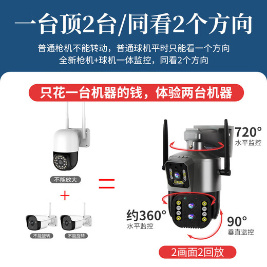 高斯贝尔监控摄像头室外监控器360度无死角带夜视全景语音手机远程家用防水无线4G超高清户外农村旋转 【WiFi三摄】100倍放大+停电续航+足128G