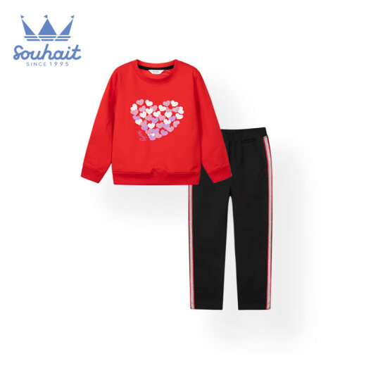 SOUHAIT [combined style] SOUHAIT children's clothing for boys and girls, children's men's and women's T-shirts, sweatshirts, pants suits, spring new style cherry red 170cm