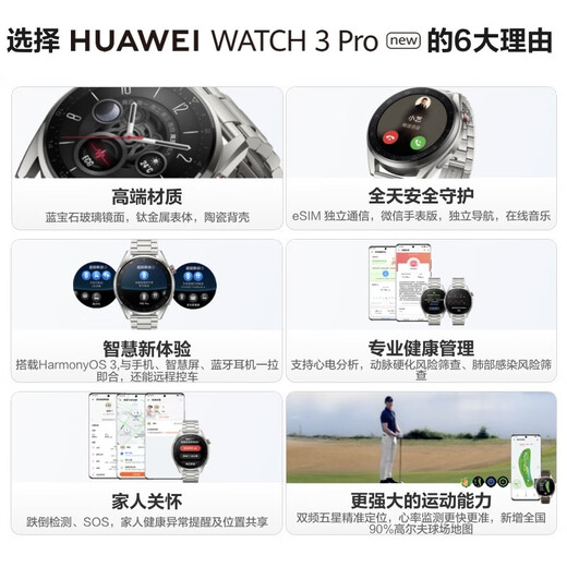 华为（HUAWEI）WATCH 3 Pro New【保价618】运动智能手表eSIM独立通话体温血氧呼吸监测仪成人送男女士朋友礼物 钛灰色-Pro new