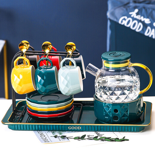 Qipai Nordic Water Cup Tea Cup Set Home Hospitality Cup European Coffee Cup Complete Set Home Ceramic Water Set Tea Set Afternoon Tea Tea Set 416 Gift Box