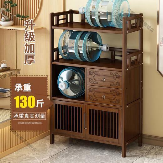 Jiaaihe solid wood small Bogu rack tea cabinet multi-functional tea set tea storage cabinet side cabinet small storage shelf four layers upgraded right drawer with door
