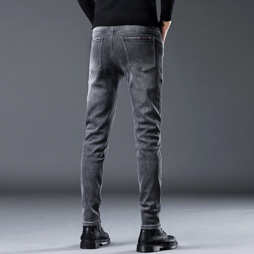 JEEP SPIRIT jeans men's spring and autumn new slim small feet high-end elastic Korean version trendy versatile straight trousers 1049R gray plus velvet 28