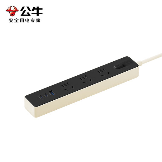 公牛（BULL）20W PD苹果快充插座/插线板/插排/接线板 Type-c+USB+3插孔 Z世代 全长1.8米 GN-Z1031U20总控开关