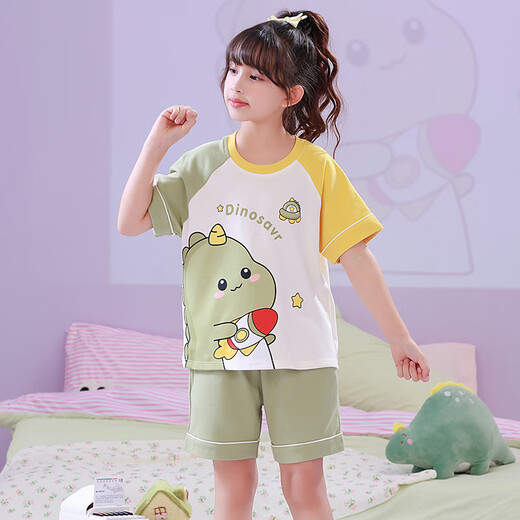 
Girls pajamas summer pure cotton short-sleeved little girl children medium-sized children kids kromi cartoon home clothing set DZ6627 dinosaur children 12 size height 115-125cm45Jin [Jin equals 0.5 kilogram]