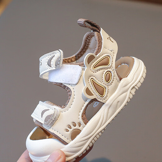 Huaya Huaya children's sandals summer baby boy toddler shoes soft sole toe non-slip girls beach shoes brown size 25 (inner length 15.5cm)