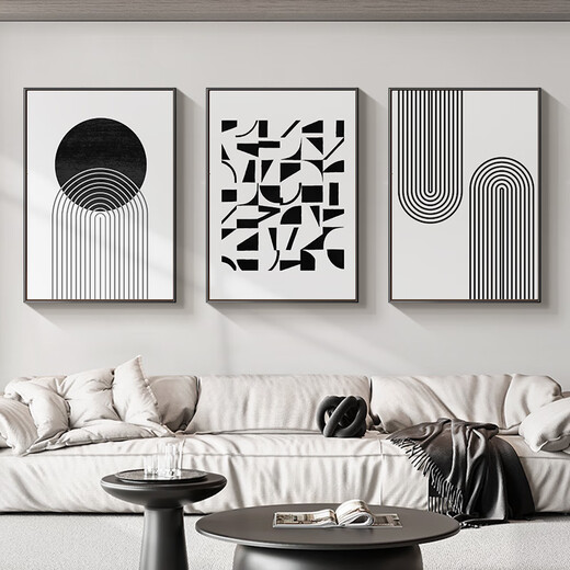 Long time no see living room decorative painting black and white gray abstract art sofa background wall mural modern simple triptych hanging painting