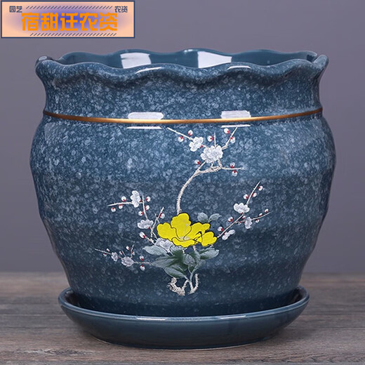 MPPMCK Neuer Blumentopf Keramik mit Tablett einfache neue chinesische Stilbalkon grüne Pflanze Orchid -Topf Sukkulente Blumentopf Grau 7170 Glück Ein Keramikmedium