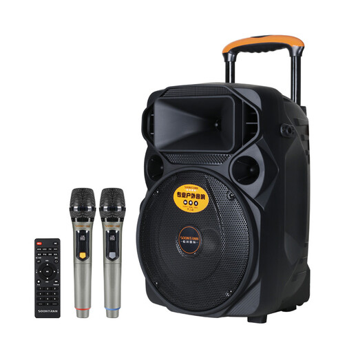 Songchuan International A12-66 outdoor trolley square dance high-power performance activity audio machine karaoke heavy bass Bluetooth 12-inch 15-inch portable mobile stage speaker 12-inch heavy bass flagship version + U-segment microphone pair