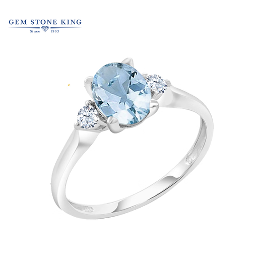 GEM STONE KING aquamarine ring for women set with 1.2 carat colored gemstones 10K classic and fashionable Valentine's Day gift for wife, US No. 5