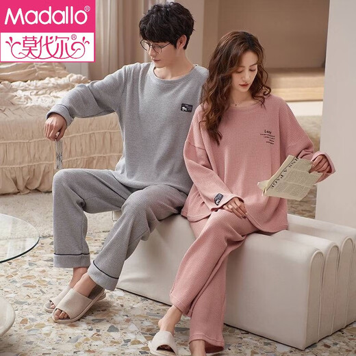 
Modal brand couple pajamas one man and one woman spring and autumn pure cotton thin comfortable breathable long-sleeved lover home clothing set ZX men 15810 women 2581 M women + men L