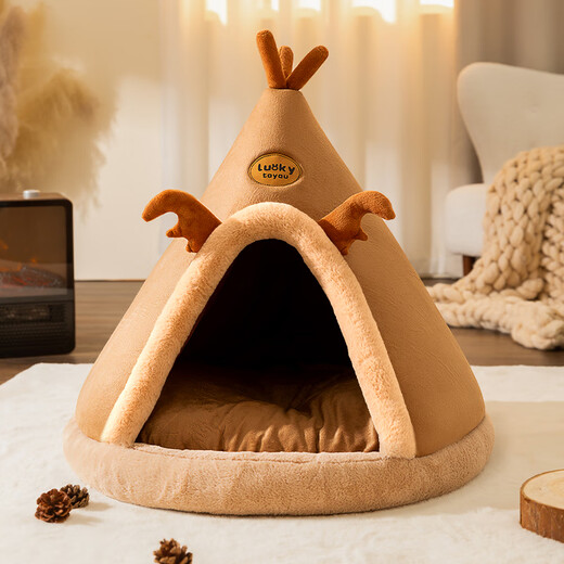 Cat Mi Cat's Nest, todas las estaciones, Tienda de Tienda Universal Cerrada, Nido de Cat, Dog Yurt, Cat House, Warm Cat Puppet Mat, Brown Elk, M: 45*45cm (peso recomendado dentro de 10 Jin [Jin equivale a 0.5 kg])