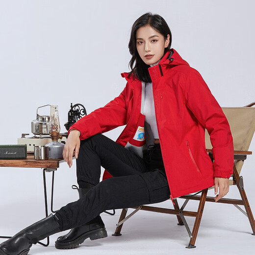 Woodpecker (TUCANO) plus velvet integrated jacket for women, single-layer outdoor autumn and winter mountaineering jacket jacket warm soft shell windbreaker 9930S Chinese red-woman [solid color] XL