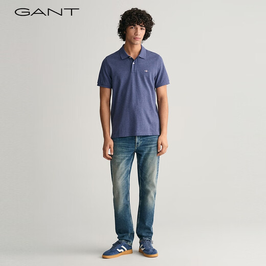 GANT男士简约通勤纯色纯棉百搭舒适翻领针织衫短袖polo衫 902藏蓝色 L