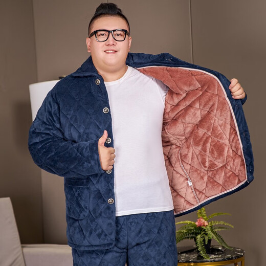 雯诗婷 超大码男士加肥加大三层加厚夹棉睡衣冬天肥佬穿家居服夹棉260斤 DT9928灰色【加肥加大】 5XL 【210-240斤穿】