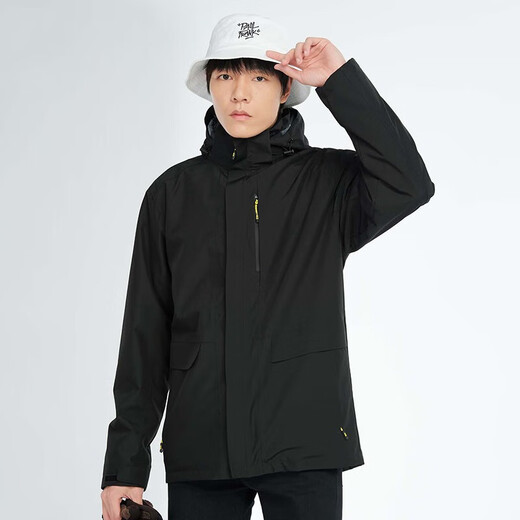 BRELRMON韩版冲锋衣女男防风户外防寒三合一保暖可拆卸滑雪登山服夹克外套 HS12805曜石黑-男 M